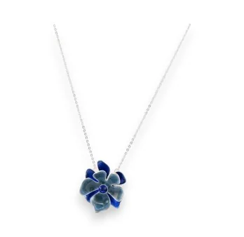 Collier Fleur Bleue Argentée Ikita