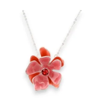 Collana argentata con Fiore rosso rosa di Ikita