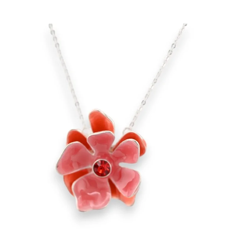 Collana argentata Fiore rosso rosa di Ikita