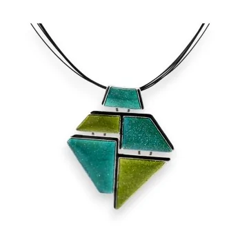 Anise green and turquoise Ikita geometric necklace