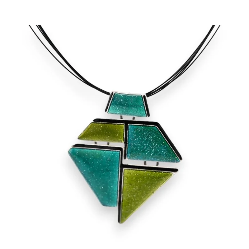 Collar geométrico Ikita verde anís y turquesa