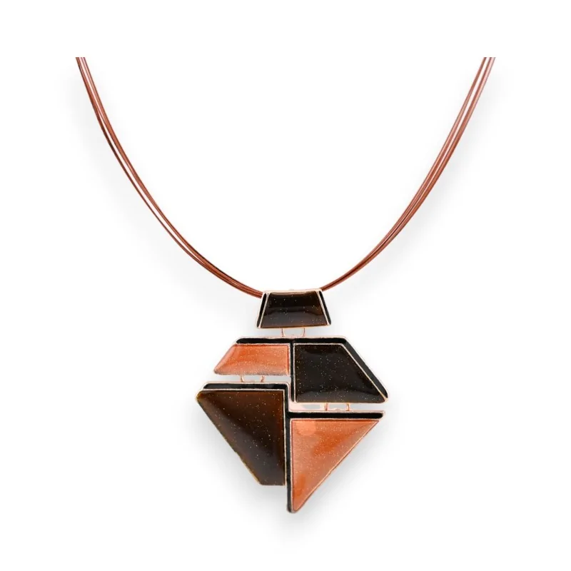 Collana geometrica Ikita in smalto marrone e arancione