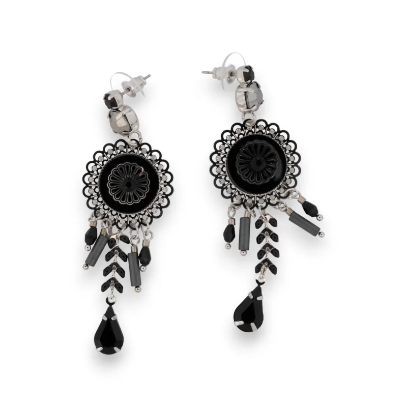 Aretes colgantes de color negro y plata