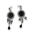 Boucles d'oreilles pendantes couleur noire et argent