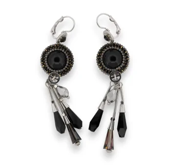 Silver and black dangling earrings