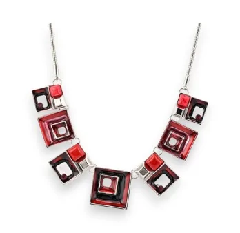 Collier géométrique carré nuances de rouge Bordeau de chez Ikita