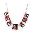 Geometric square necklace in shades of burgundy red by Ikita