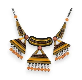 Ethnic necklace Ikita mustard and black medallion