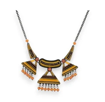 Ethnic necklace Ikita mustard and black medallion