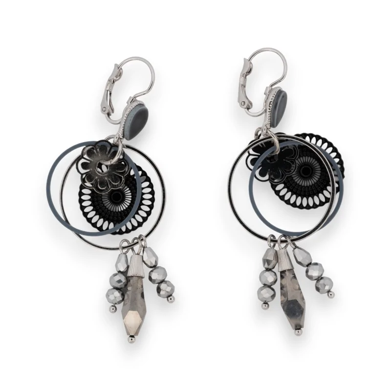 Trendy black and silver dangling earrings