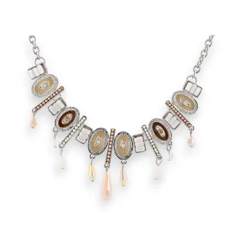 Collier fantaisie argenté nuances beige de chez Ikita