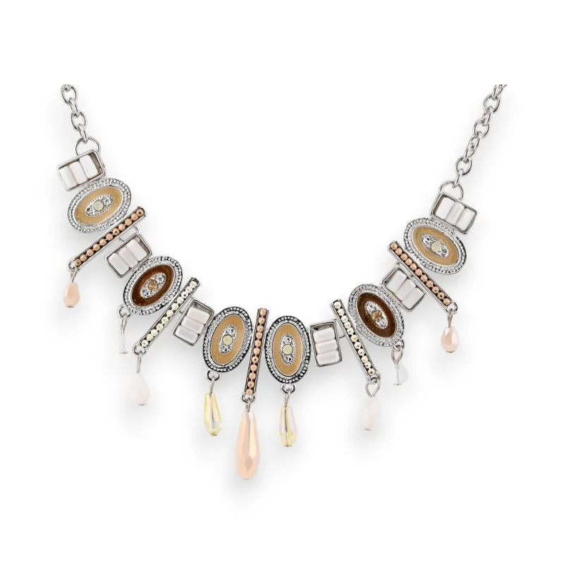 Collier fantaisie argenté nuances beige de chez Ikita