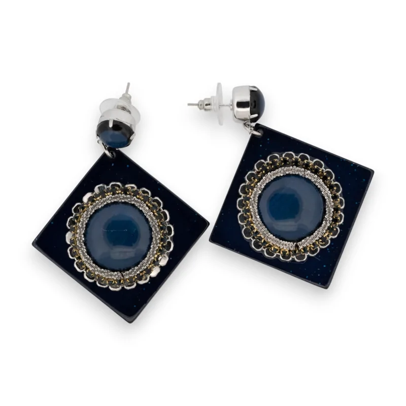 Geometric blue night and silver earrings