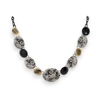 Ikita Black and Grey Graphic Fantasy Necklace