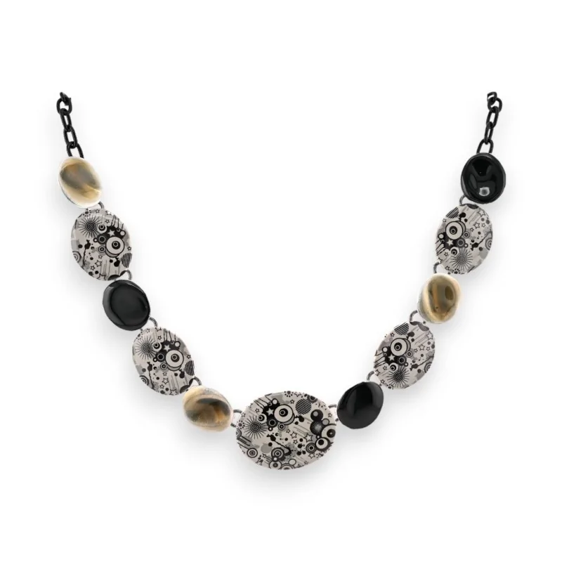 Fashion Necklace Ikita Black and Grey Graphics