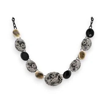 Collier Fantaisie Ikita graphisme Noir et gris