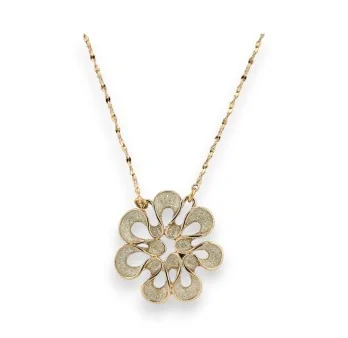 Golden Necklace with White Glittery Flower by Ikita