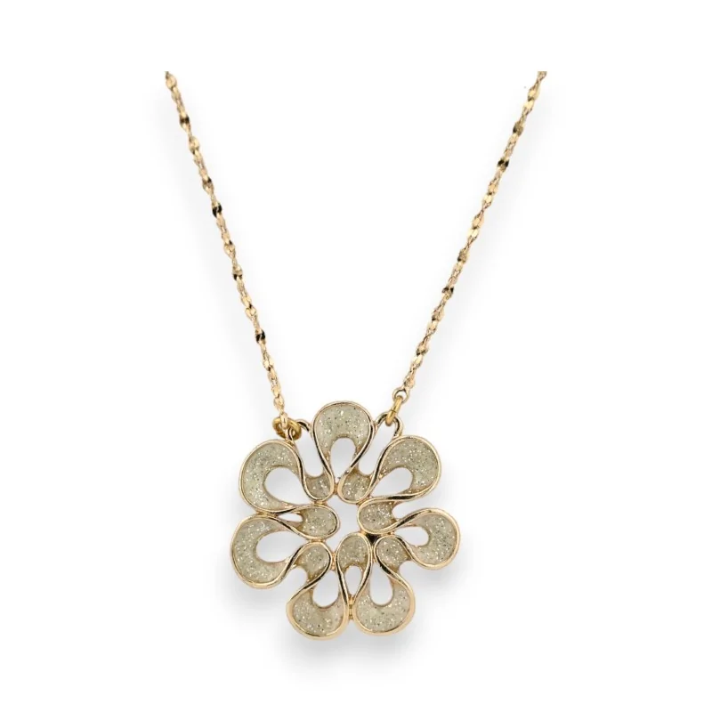 White Glitter Golden Flower Necklace by Ikita