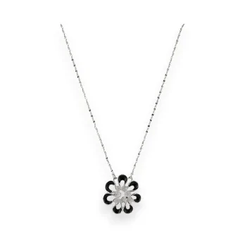 Collier Fleur Argenté et noire de chez Ikita