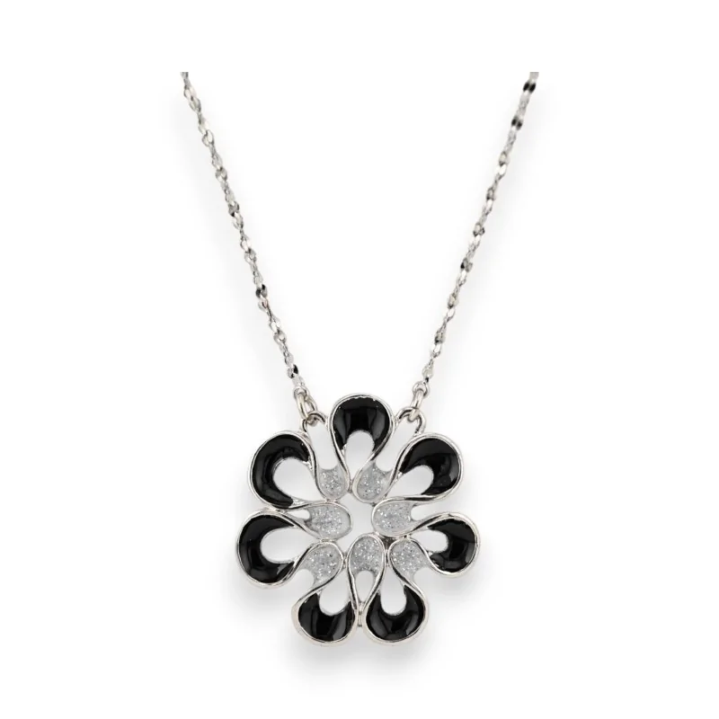 Collier Fleur Argenté et noire de chez Ikita