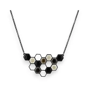 Ikita black and white honeycomb medallion fashion necklace