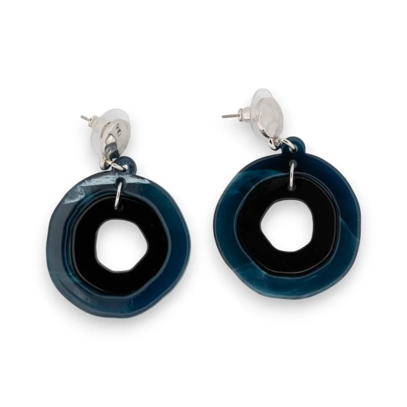 Round Geometry Silver, Blue and Black Earrings