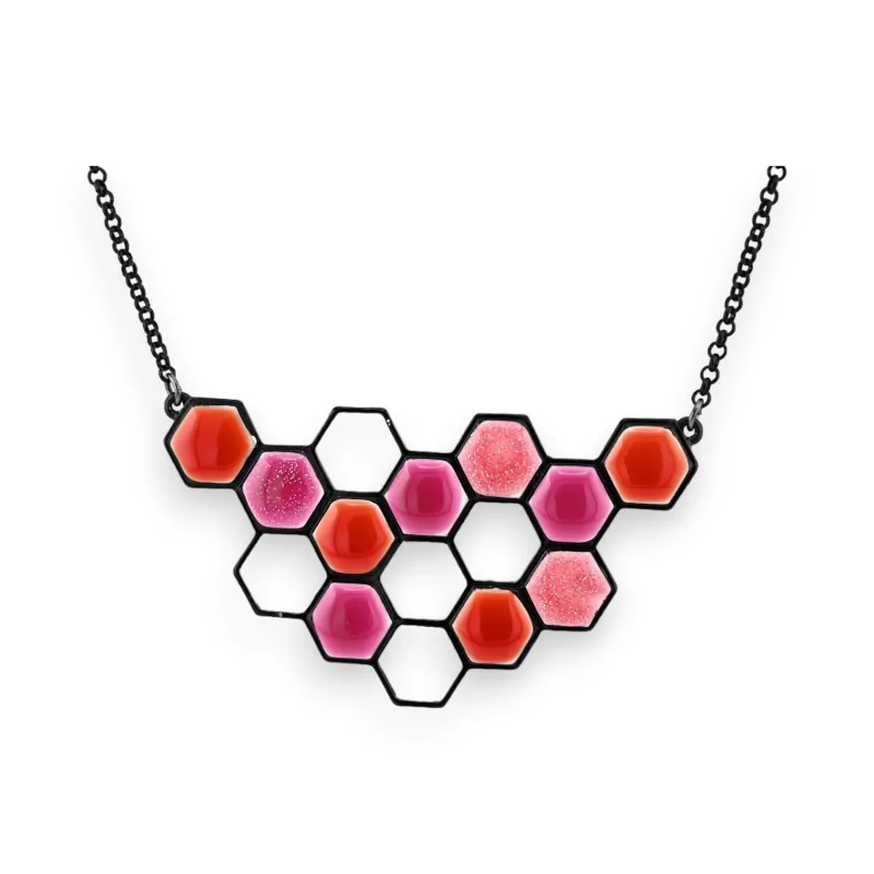 Ikita Pink and Orange Honeycomb Fantasy Necklace