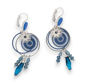 Boucles d'oreilles tendances pendantes bleu et argent