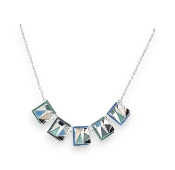 Geometric blue square costume necklace by Ikita