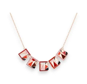 Rose gold-plated geometric costume necklace with red shades by Ikita