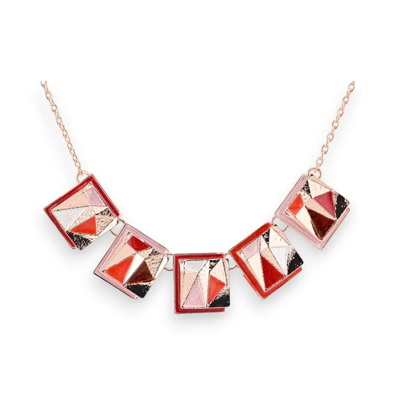 Rose gold-plated geometric costume necklace with red shades by Ikita