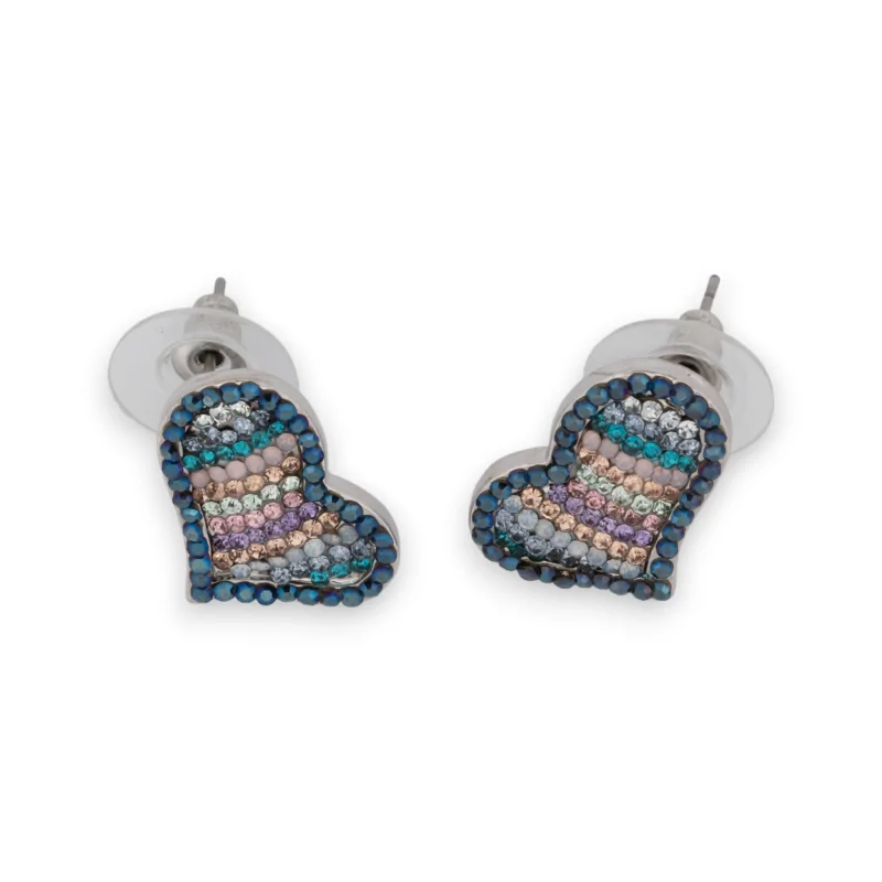 Boucles d'oreilles cœur en strass multicolore