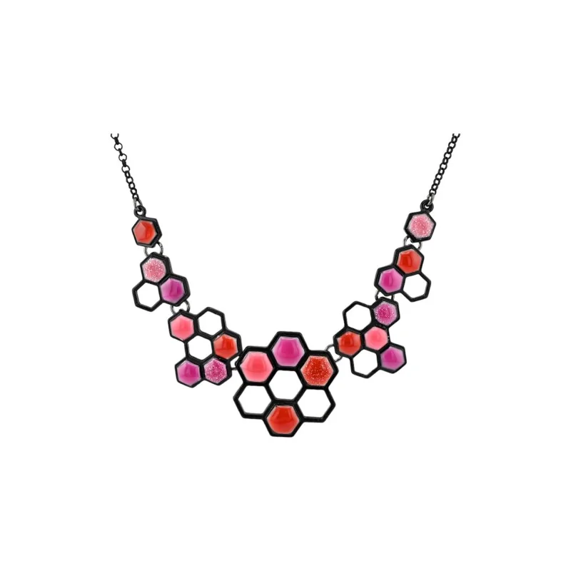 Ikita honeycomb-style fashion necklace in shades of pink