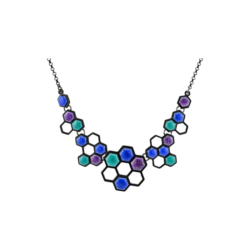 Colorful Honeycomb Necklace in Blue, Green and Purple by Ikita