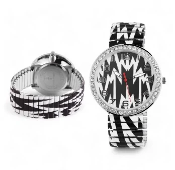 Donna Kelly Black and White Elastic Bracelet Watch