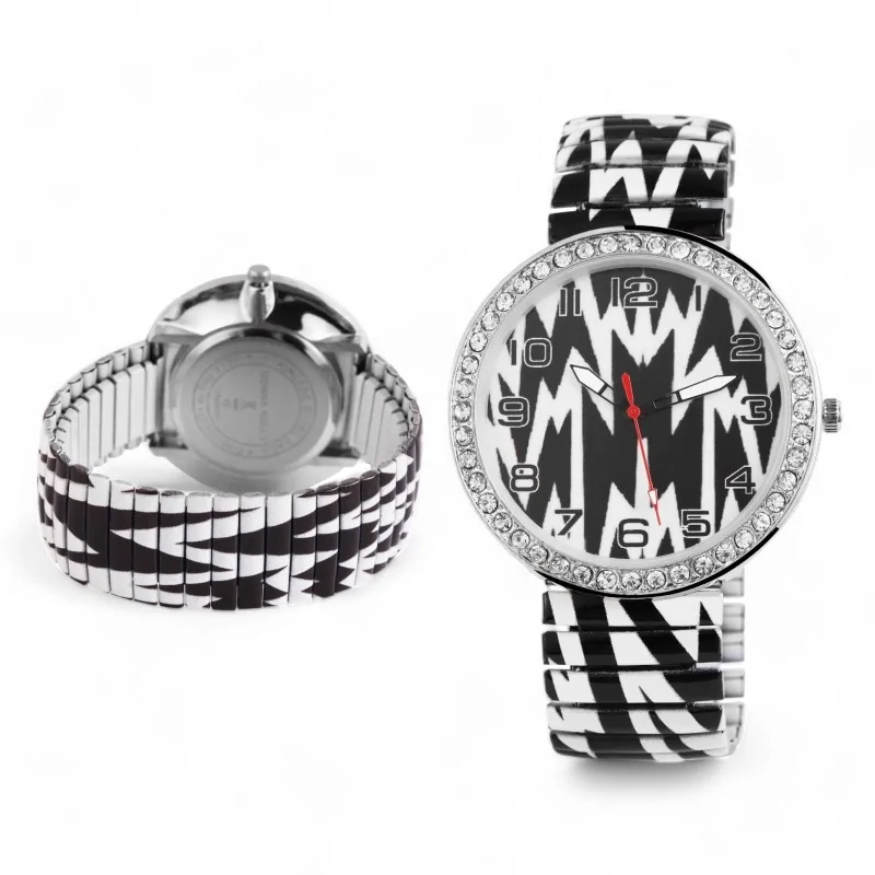 Montre Donna Kelly Bracelet Élastique Noir et Blanc