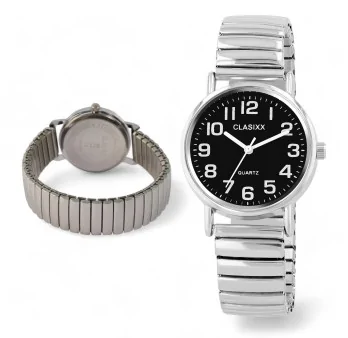 Damen Clasixx Uhr Elastisch Silber/Schwarz