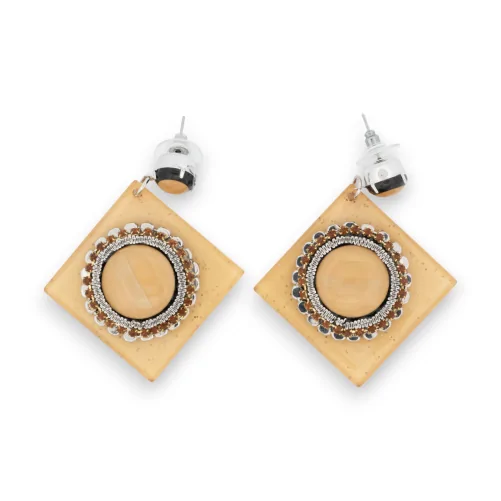 Geometric amber and silver earrings