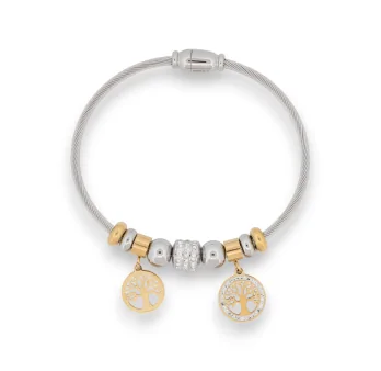 Fine jewellery bracelet with tree of life charms and rhinestones