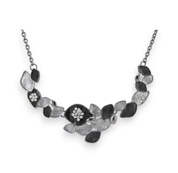 Collier Fantaisie Floral Gris et noir Métallisé