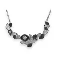 Collier Fantaisie Floral Gris et noir Métallisé