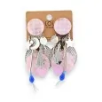 Boucles d'oreilles clip damier rose et blanc nacré