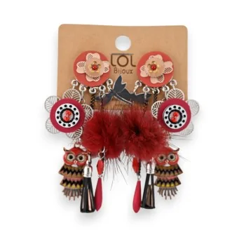 Lolilota Burgundy Owl Clip-on Earrings