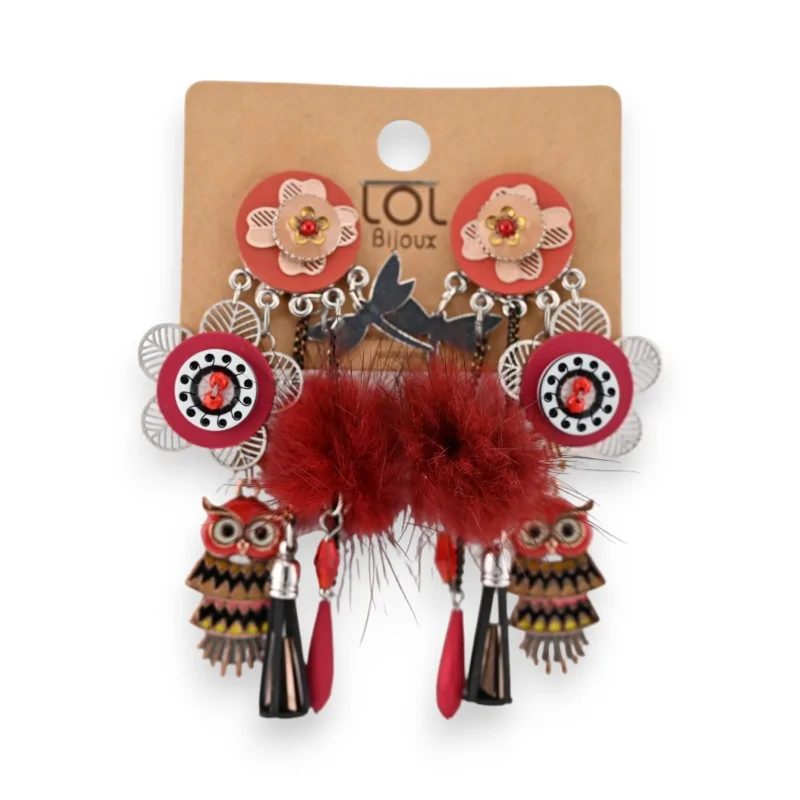 Lolilota Red Owl Clip-on Earrings