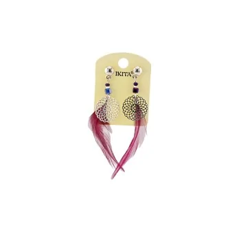 Boucles d'oreilles bohèmes Ikita plume bordeaux