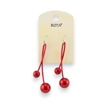 Dangling red pearl earrings from Ikita