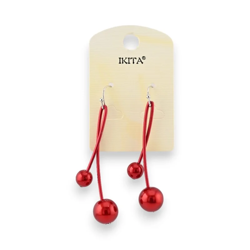 Dangling red pearl earrings from Ikita