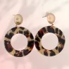 Boucles d'oreilles pendantes avec cercles motif léopard et perles dorées