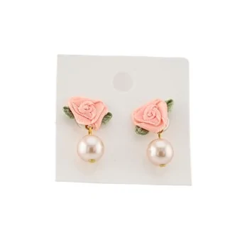 Boucles d'Oreilles Fleur tissu Rose et Perle