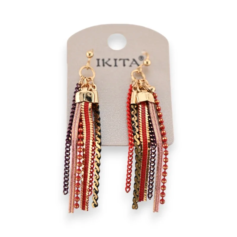 Red dangling chain earrings from Ikita